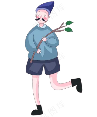 卡通春天植树小男孩小树