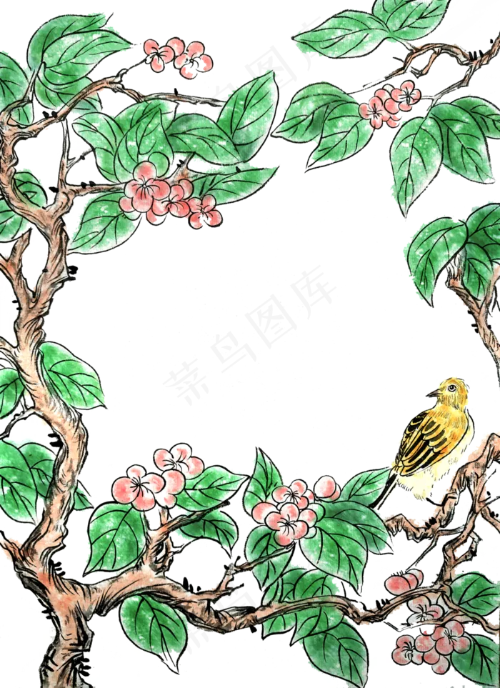 国画水墨花鸟春天装饰边框清明中,免抠元素(2828X3890(DPI:256))psd模版下载