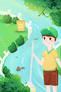 绿色环境保护爱护环境垃圾回收男孩打扫卫生 绿色环境保护爱护环境垃圾回收男孩打扫卫生