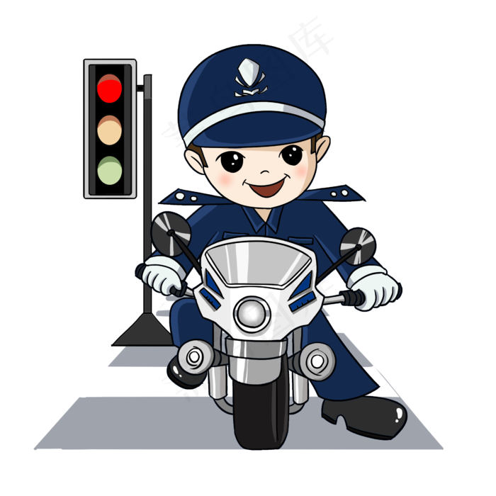 骑摩托的警察叔叔手绘插画,免抠元素