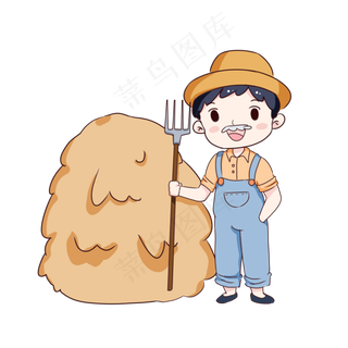 手绘卡通处暑丰收的农民,免抠元素