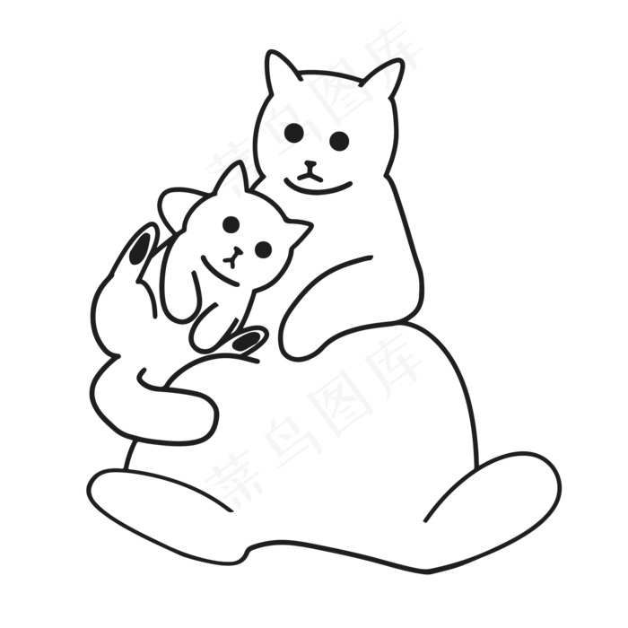 父亲节母亲节黑色矢量猫母子卡通(1420X1570)eps,ai矢量模版下载