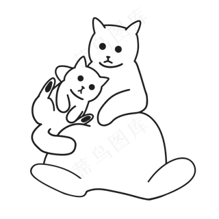 父亲节母亲节黑色矢量猫母子卡通