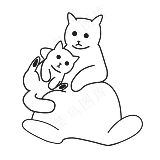 父亲节母亲节黑色矢量猫母子卡通