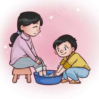 洗脚孝顺母亲温馨亲情亲子互动场