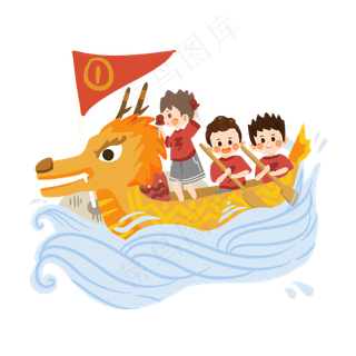 卡通人物比赛划龙舟PNG素材