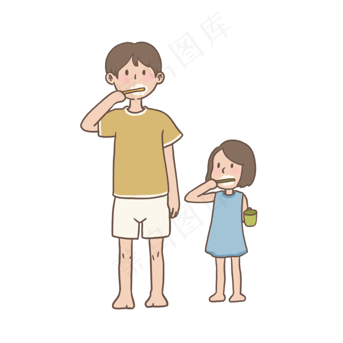 父亲节父女刷牙插画免抠元素下载