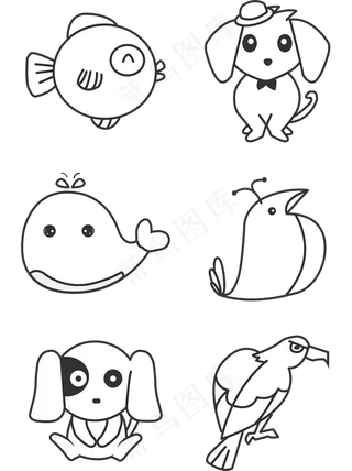 可爱各类动物简笔画,免抠元素