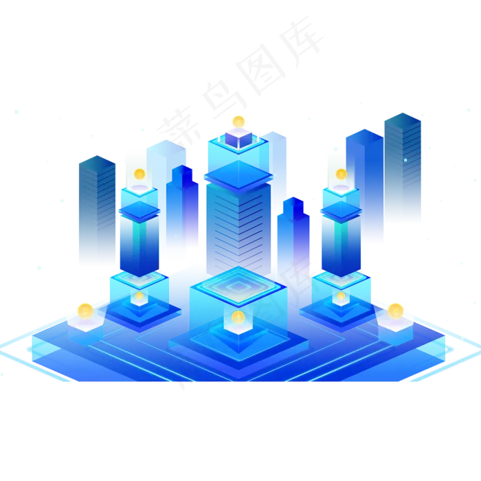 2.5D蓝色互联网经济场景,免抠元素(1200*1200px 72dpi )psd模版下载