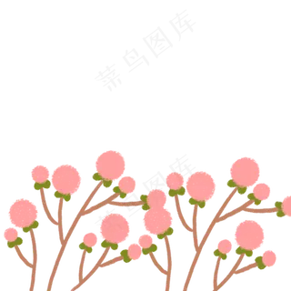 节日粉色手绘花叶装饰