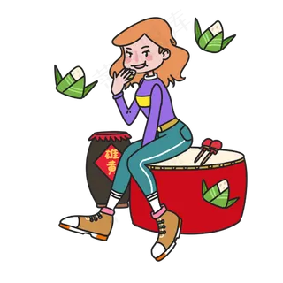 端午节坐在锣鼓女孩