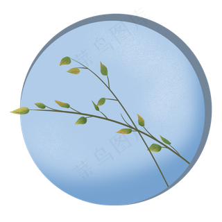 两支树枝绿色叶子蓝色天空