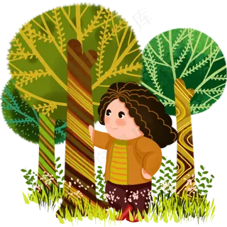 植树节男孩树林欣赏风景手绘人物