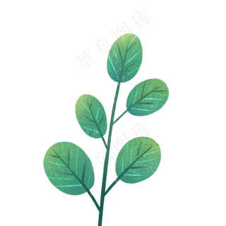 绿色植物叶子手绘自然树叶,免抠元素