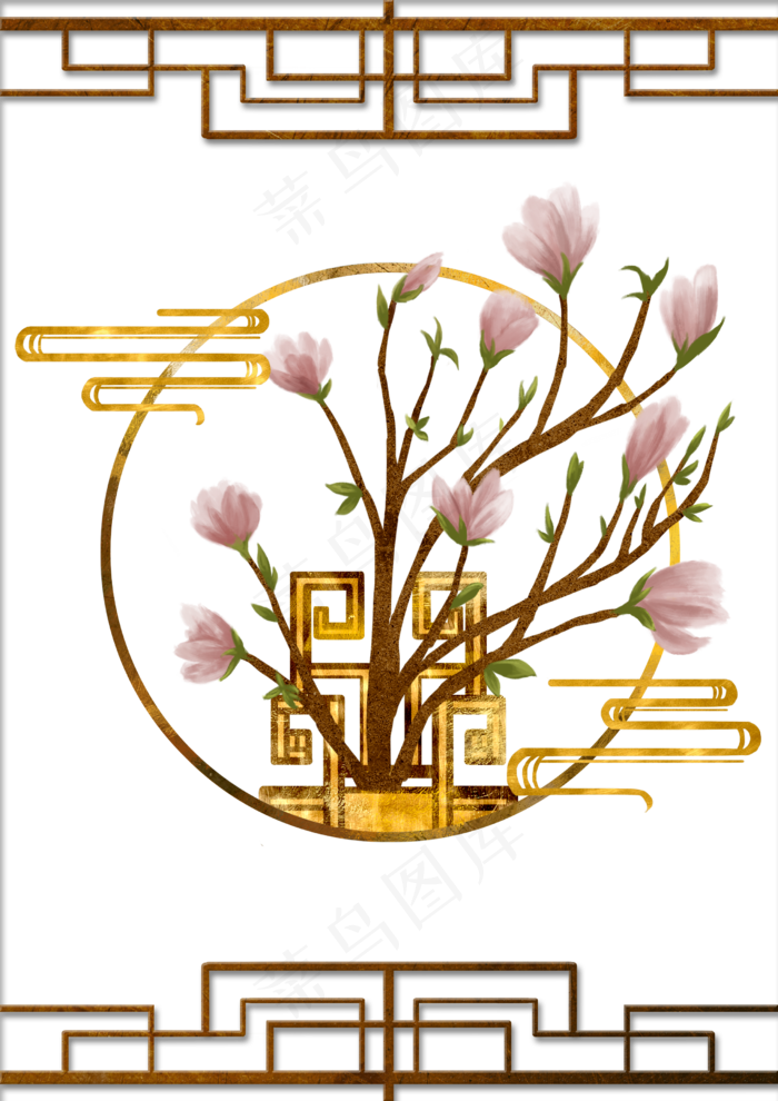宫廷古风玉兰花(2480X3508(DPI:300))psd模版下载