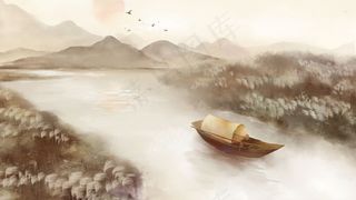 秋江白露芦苇荡寒露霜降山水节气