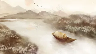 秋江白露芦苇荡寒露霜降山水节气