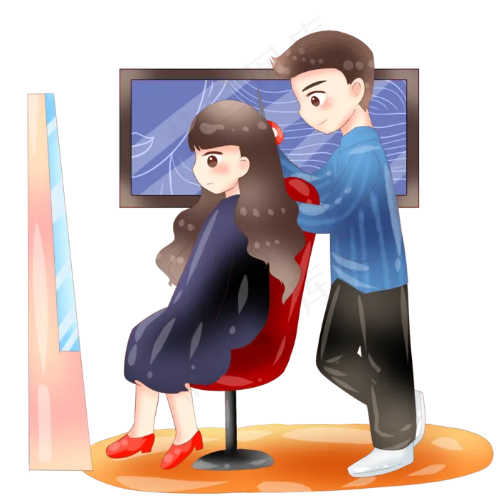 剪发的小女孩和剪刀,免抠元素(2000X2000(DPI:299))psd模版下载