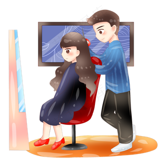 剪发的小女孩和剪刀,免抠元素