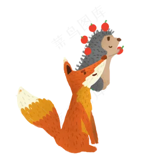 卡通刺猬和狐狸免抠图