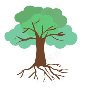 绿色卡通春季树木,免抠元素