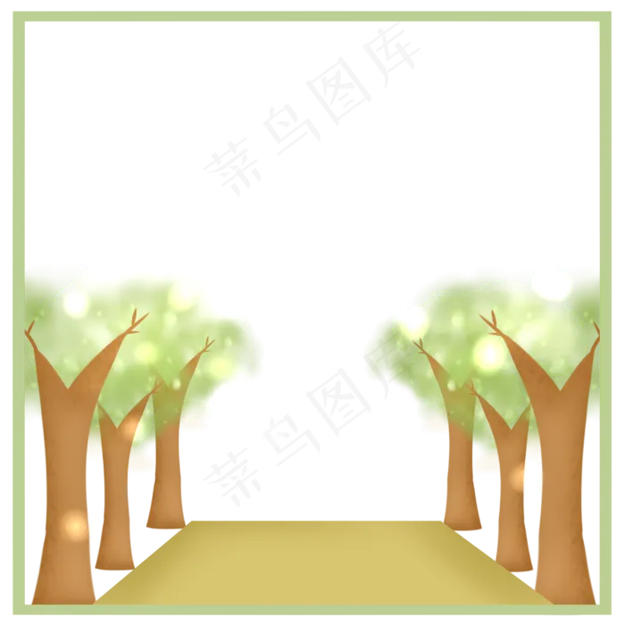 夜晚发光的树边框,免抠元素(3000X3000(DPI:300))psd模版下载