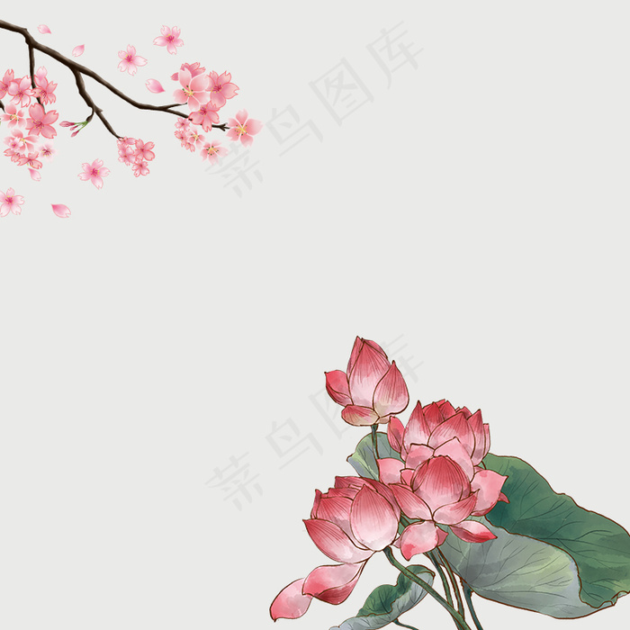 中国风水墨荷花PSD分层主图(800*800px 	        )psd模版下载
