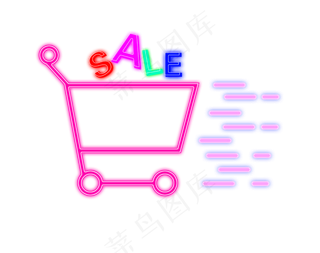 粉红色购物车促霓虹灯