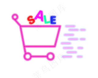 粉红色购物车促霓虹灯