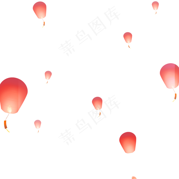 在空中飘荡的红色的孔龙灯,免抠元素(2000*2000px)psd模版下载
