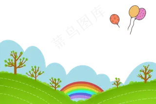 手绘绿色草地景色儿童宣传素材png,免抠元素