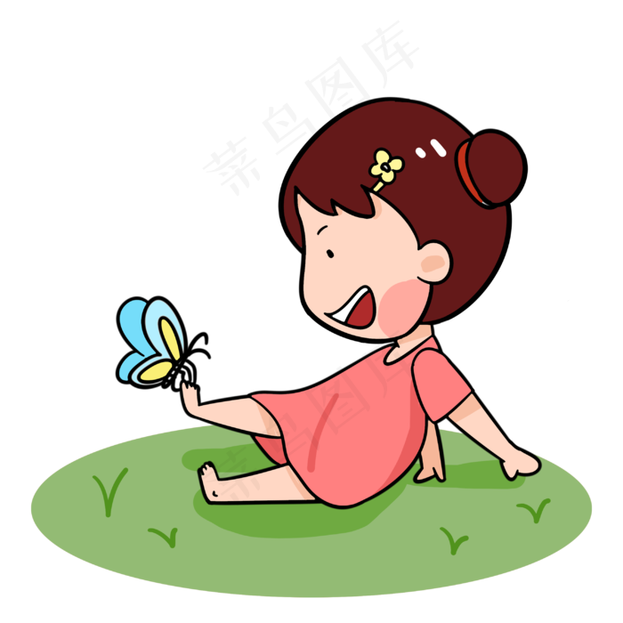 夏天穿裙子玩耍的女孩手绘