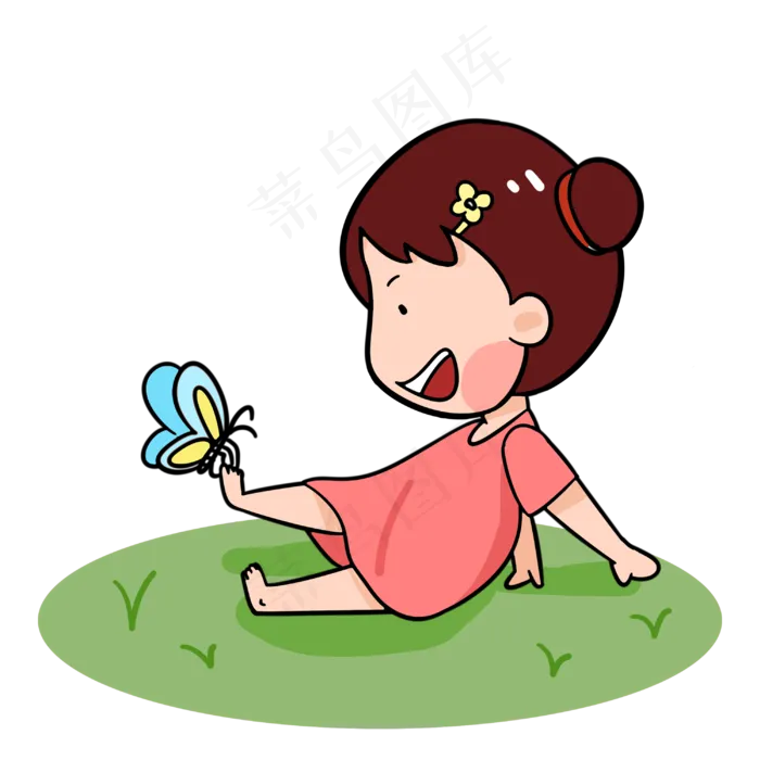 夏天穿裙子玩耍的女孩手绘(3000X3000(DPI:300))psd模版下载