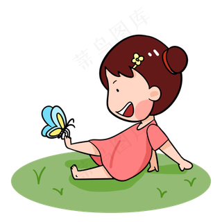 夏天穿裙子玩耍的女孩手绘