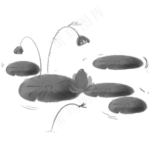 水墨中国风荷花莲花池透明底免抠