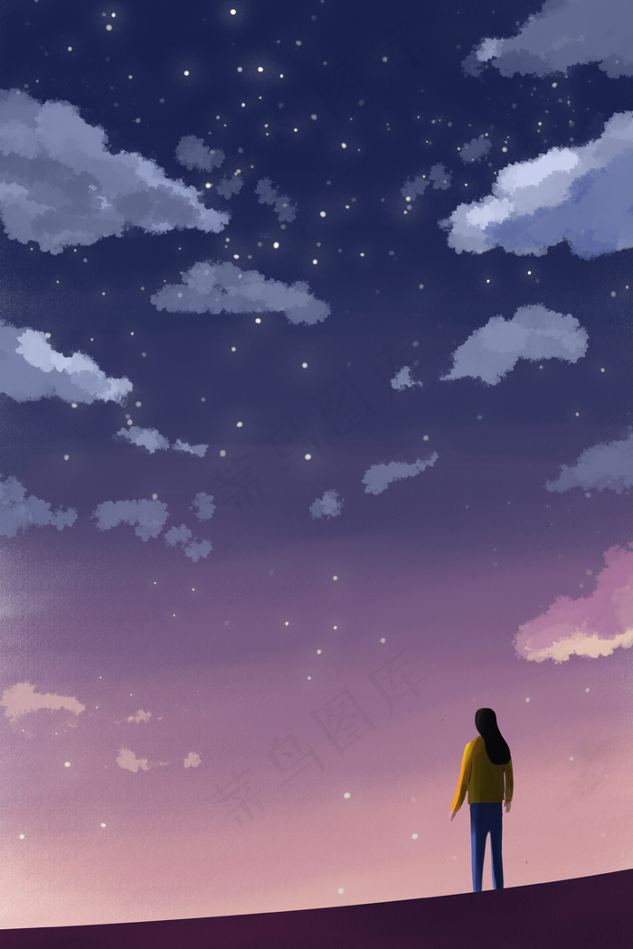 蓝色唯美星空夜景(1125X2436(DPI:72))psd模版下载