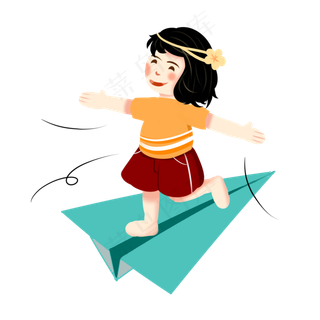 儿童节扁平风创意手绘站在飞机上
