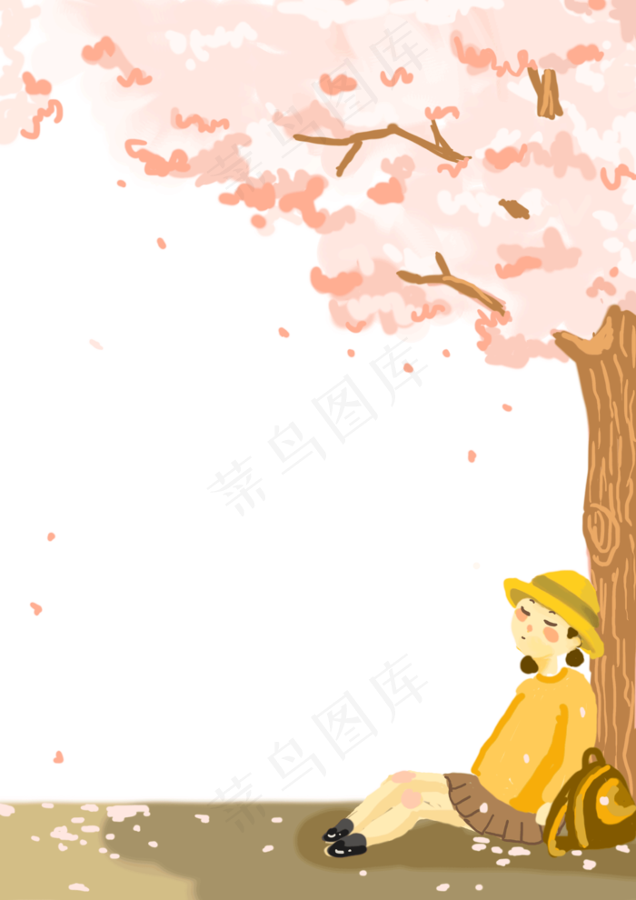 樱花边框小清新少女日本边框花朵,免抠元素