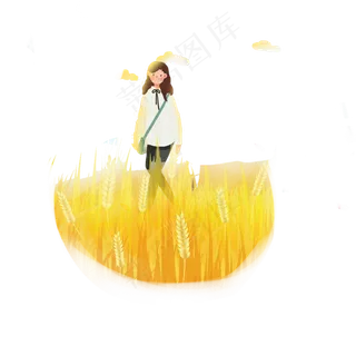 芒种穿梭在金色麦田的女孩素材
