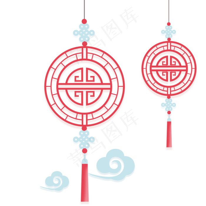 红色剪纸灯笼祥云矢量,免抠元素
