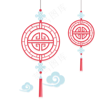 红色剪纸灯笼祥云矢量,免抠元素