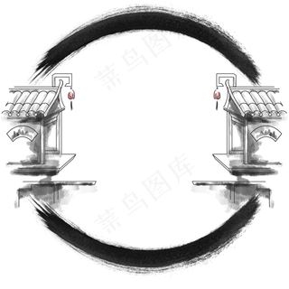 古风水墨中国风花纹边框市井建筑