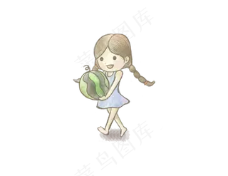 大暑小暑女孩抱西瓜PNG图片