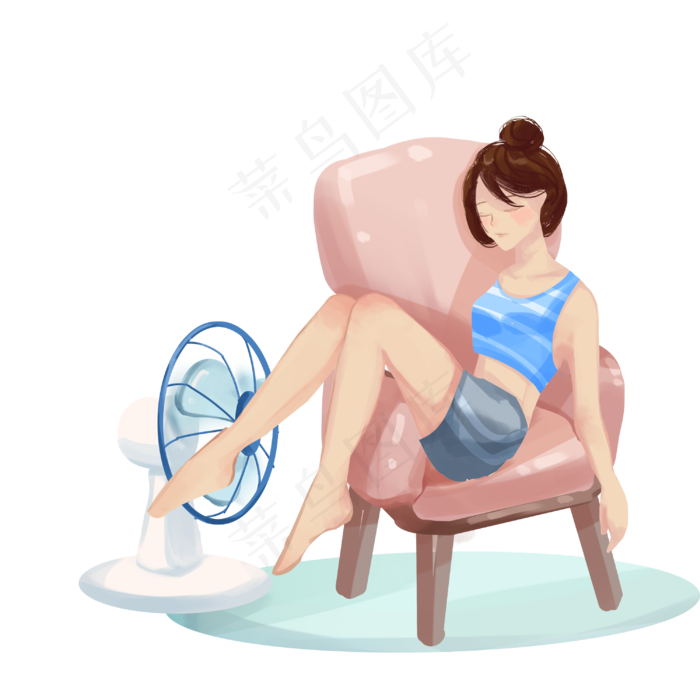 扇风扇乘凉女孩