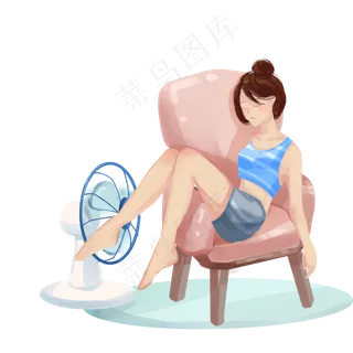 扇风扇乘凉女孩