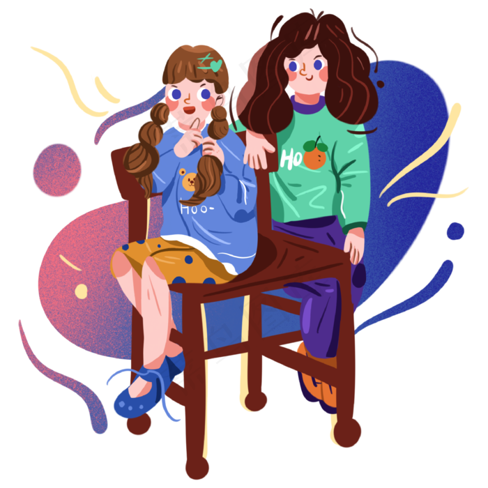 儿童节坐在凳子上聊天的小姐妹