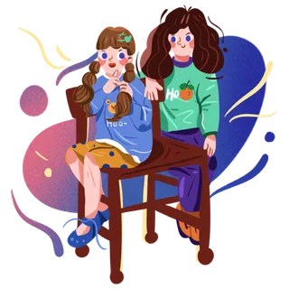 儿童节坐在凳子上聊天的小姐妹