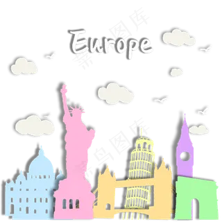 旅游欧美景点地标,免抠元素