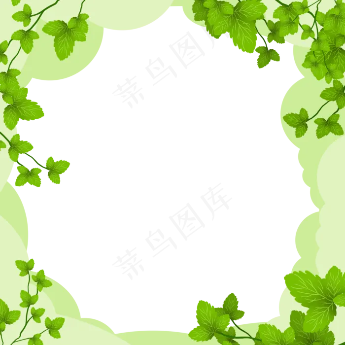 手绘春季绿叶边框(2000X2000(DPI:300))psd模版下载