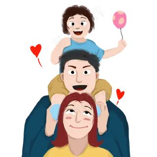 父亲节全家合影手绘免抠卡通人物